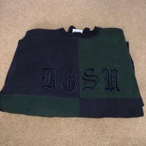 navy and dark green sweatshirt